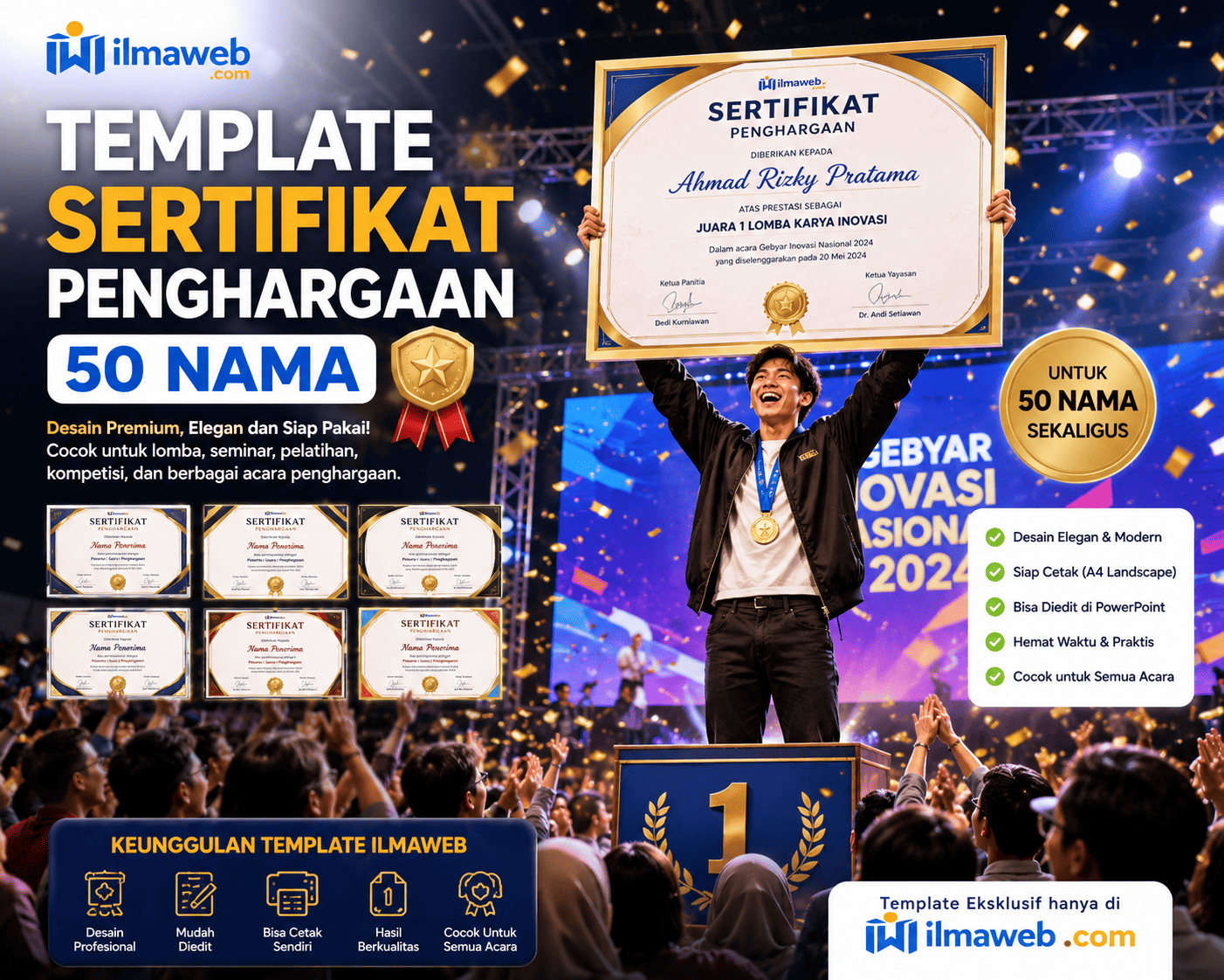 Template Sertifikat Penghargaan 50 Nama gambar 1